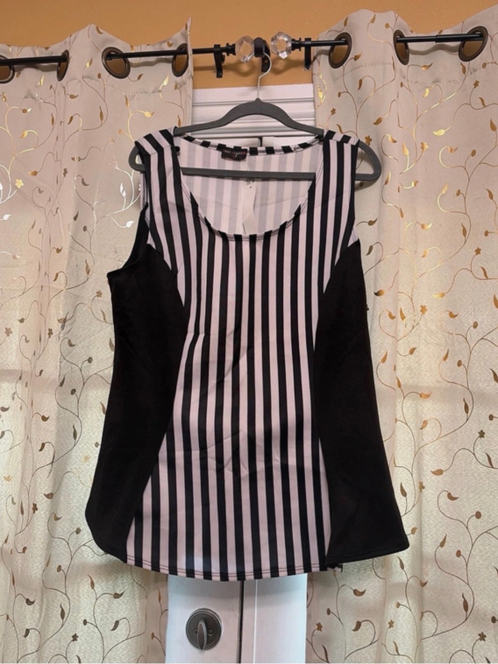 Free Kisses Black and White Vertical Stripe Tank